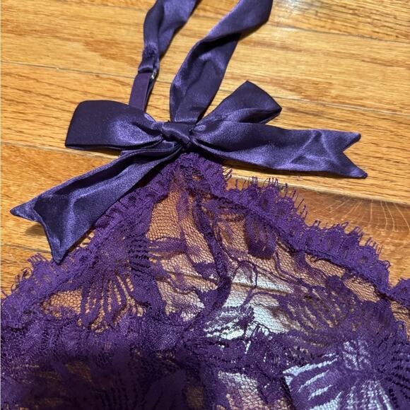 Vintage Victorias Secret Gold Label Back Zip Satin purple Teddy with Bow Large L - Picture 3 of 8